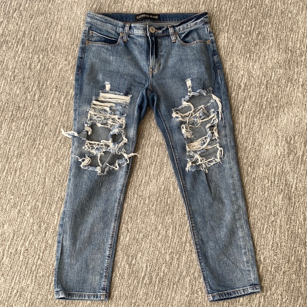 Express Distressed Straight Leg Jeans